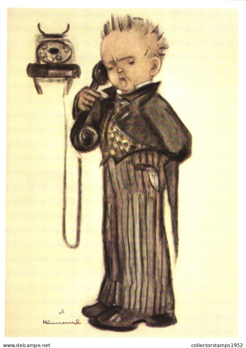 ILLUSTRATION, HUMMEL, THE BOSS, NR. 62.1239, ELEGANT CHILD, PHONE, SIGNED, POSTCARD - Hummel