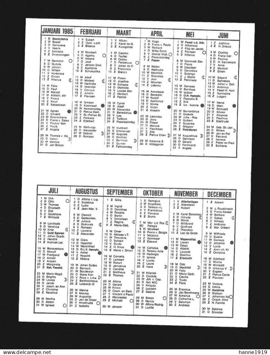 Aalter Knesselare Gileen Kerkstraat Kalender 1985 Calendrier Htje - Petit Format : 1981-90