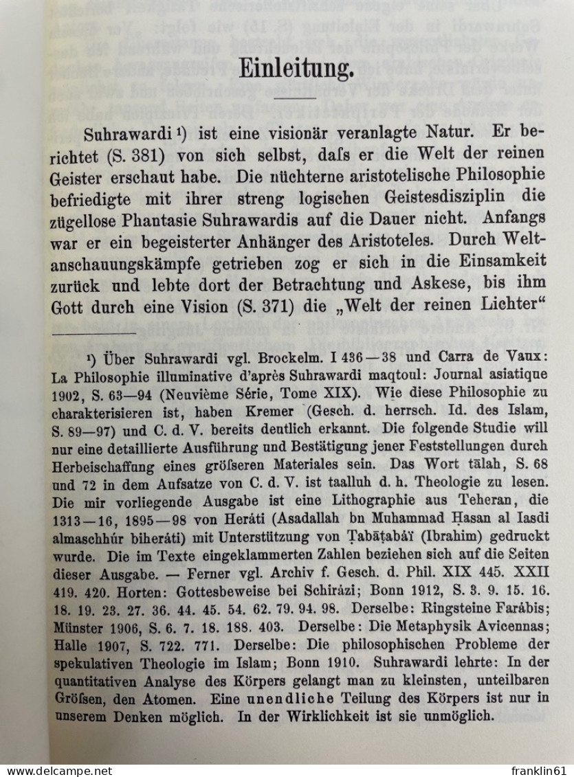 Die Philosophie Der Erleuchtung Nach Suhrawardi (1191 Gestorben). - Other & Unclassified