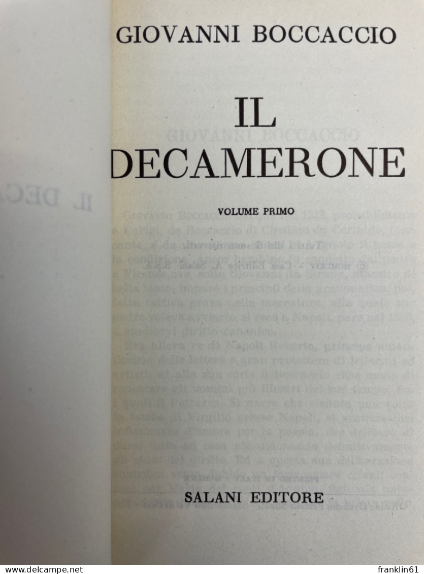 Il Decamerone. Volume I Und II. - Poésie & Essais