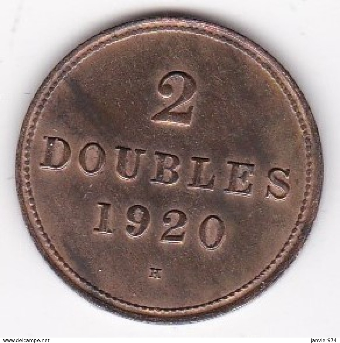 Guernesey 2 Doubles 1920 H, En Cuivre Plaqué Bronze KM# 12 - Guernsey