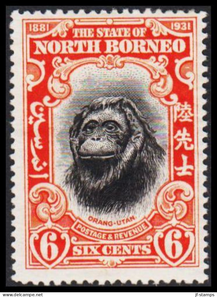 1931. NORTH BORNEO. 1881-1931 JUBILEE. 6 CENTS ORANG-UTAN Hinged. (MICHEL 217) - JF540010 - North Borneo (...-1963)