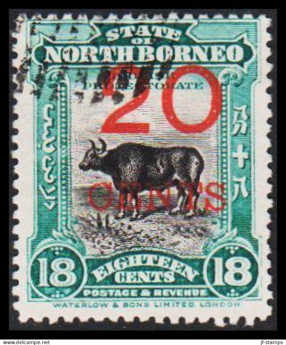 1909-1911. NORTH BORNEO. Country Motives - Animals. 20 CENTS On 18 C.  (MICHEL 138) - JF540026 - North Borneo (...-1963)