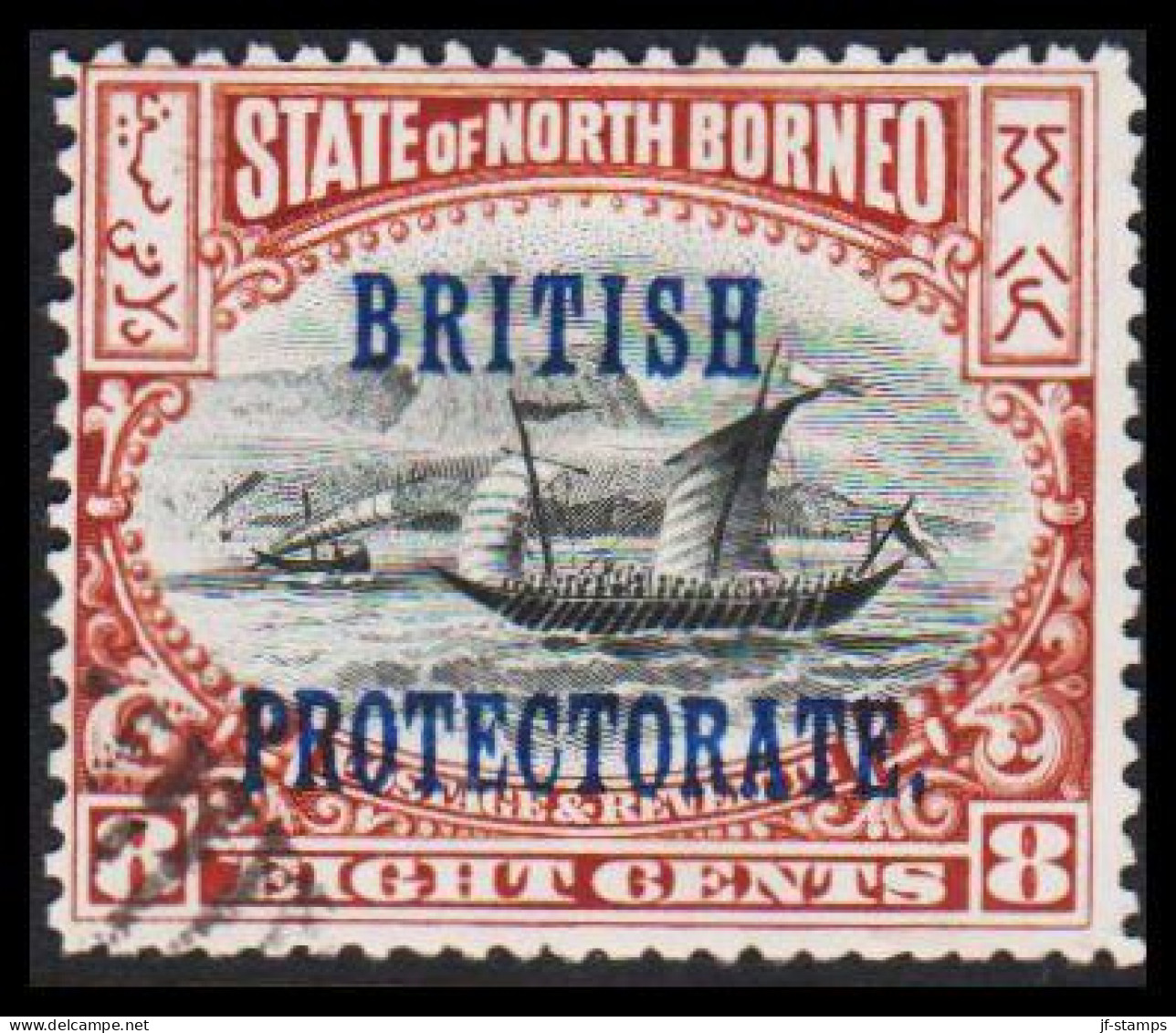 1901-1902. NORTH BORNEO. STATE OF NORTH BORNEO Overprinted BRITISH PROTECTORATE 8 CENTS.  (Michel 103) - JF540034 - Noord Borneo (...-1963)
