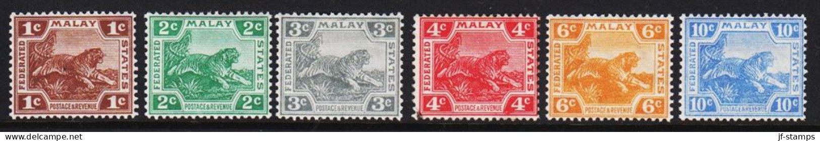 1918-1919. FEDERATED MALAY STATES Tiger. 1, 2, 3, 4, 6 And 10 CENTS. Hinged. (Michel 44-49) - JF540043 - Federated Malay States