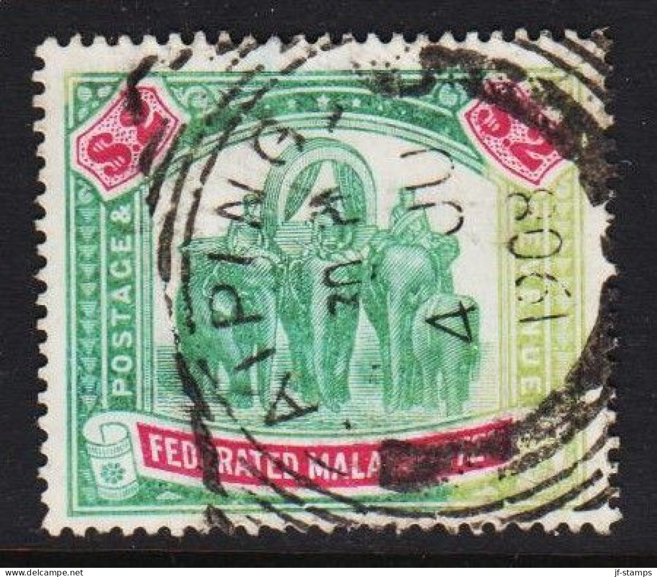 1904-1922. FEDERATED MALAY STATES Elephants. $2. Cancelled TAIPING 4 JU 1908.  (Michel 36) - JF540045 - Federated Malay States