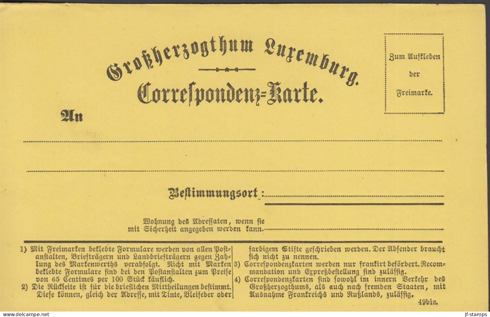 1873. LUXEMBOURG. GROSSHERZOGTHUM LUXEMBURG CORRESPONDENZ-kARTE. This Postal Stationery Card Were Created ... - JF445168 - Stamped Stationery