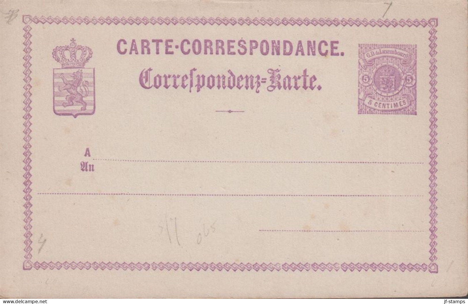 1875. LUXEMBOURG. CARTE-CORRESPONDANCE. 5 CENTIMES  - JF445171 - Postwaardestukken