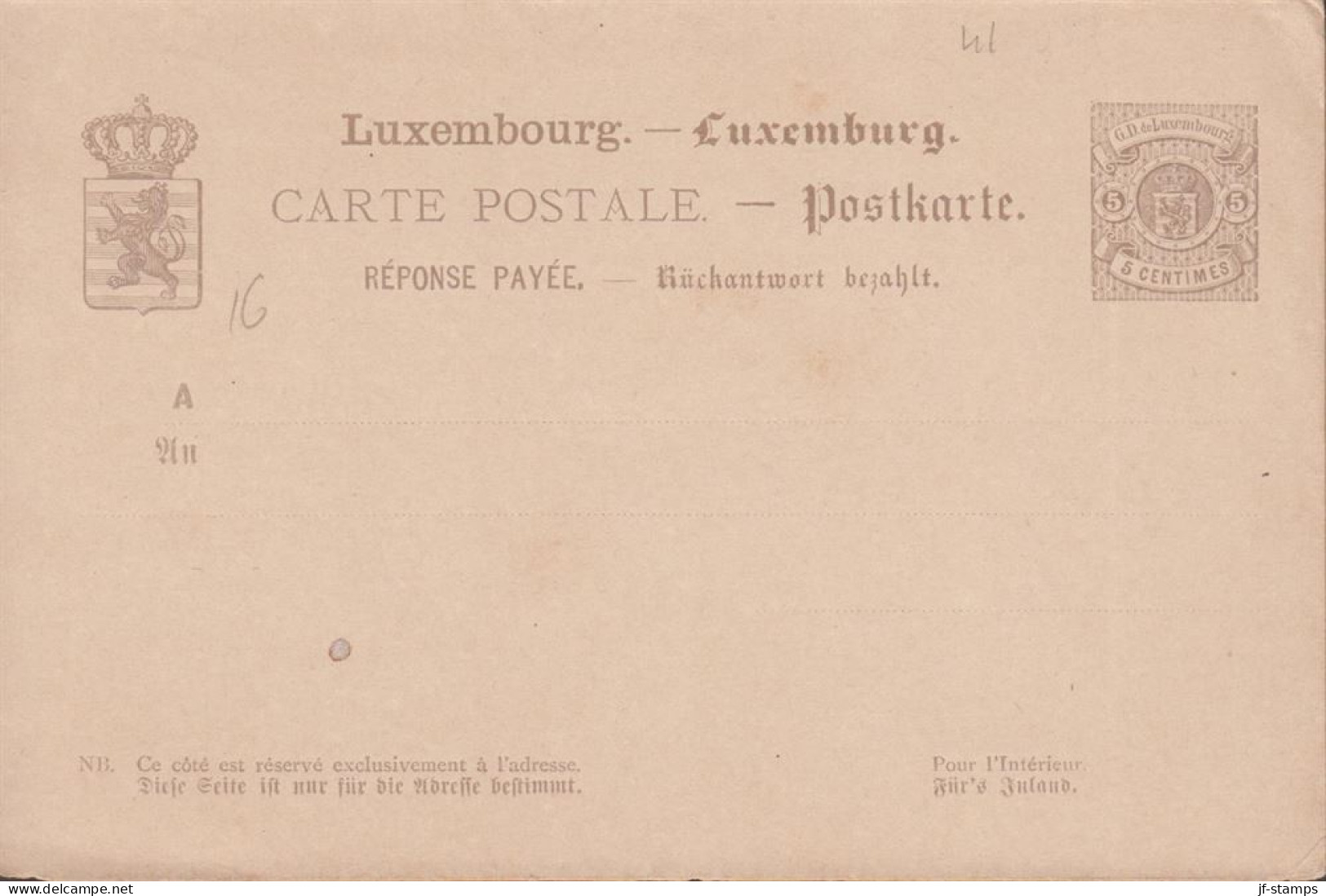 1881. LUXEMBOURG. CARTE POSTALE. 5 CENTIMES Double Card With RESPONSE PAYEE.  - JF445175 - Postwaardestukken