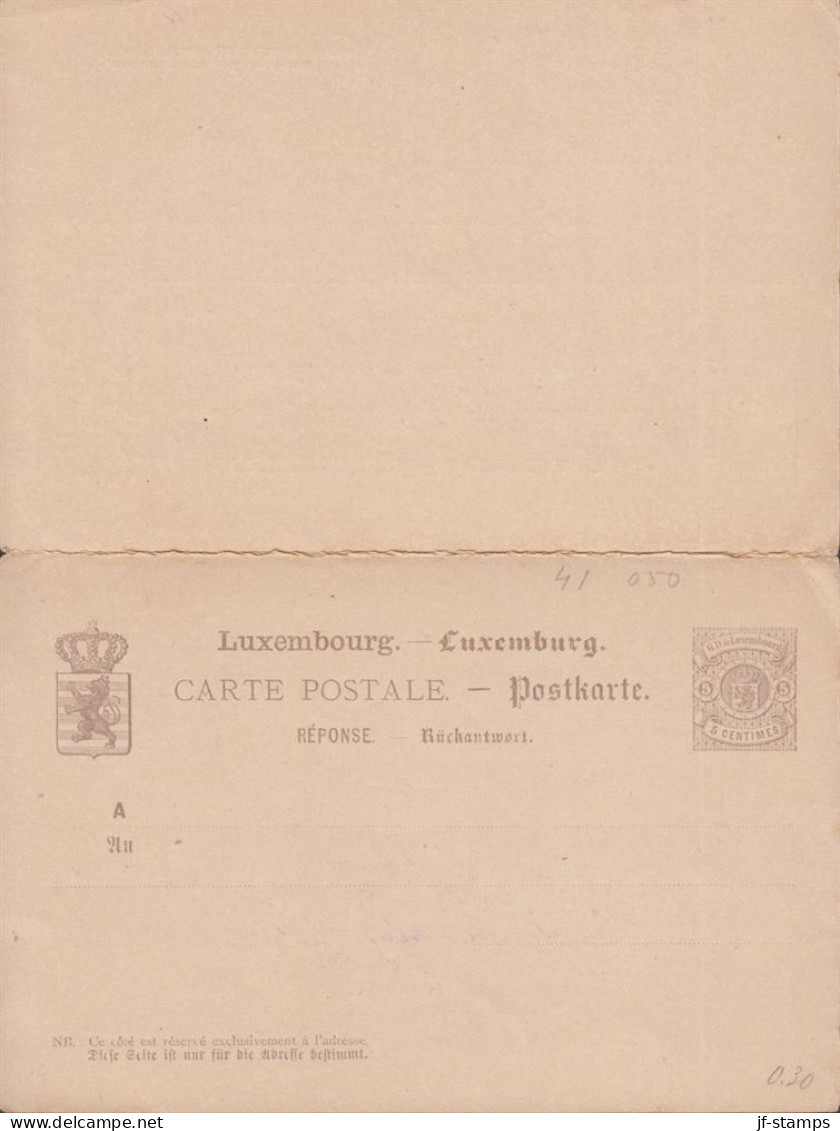 1881. LUXEMBOURG. CARTE POSTALE. 5 CENTIMES Double Card With RESPONSE PAYEE.  - JF445175 - Postwaardestukken