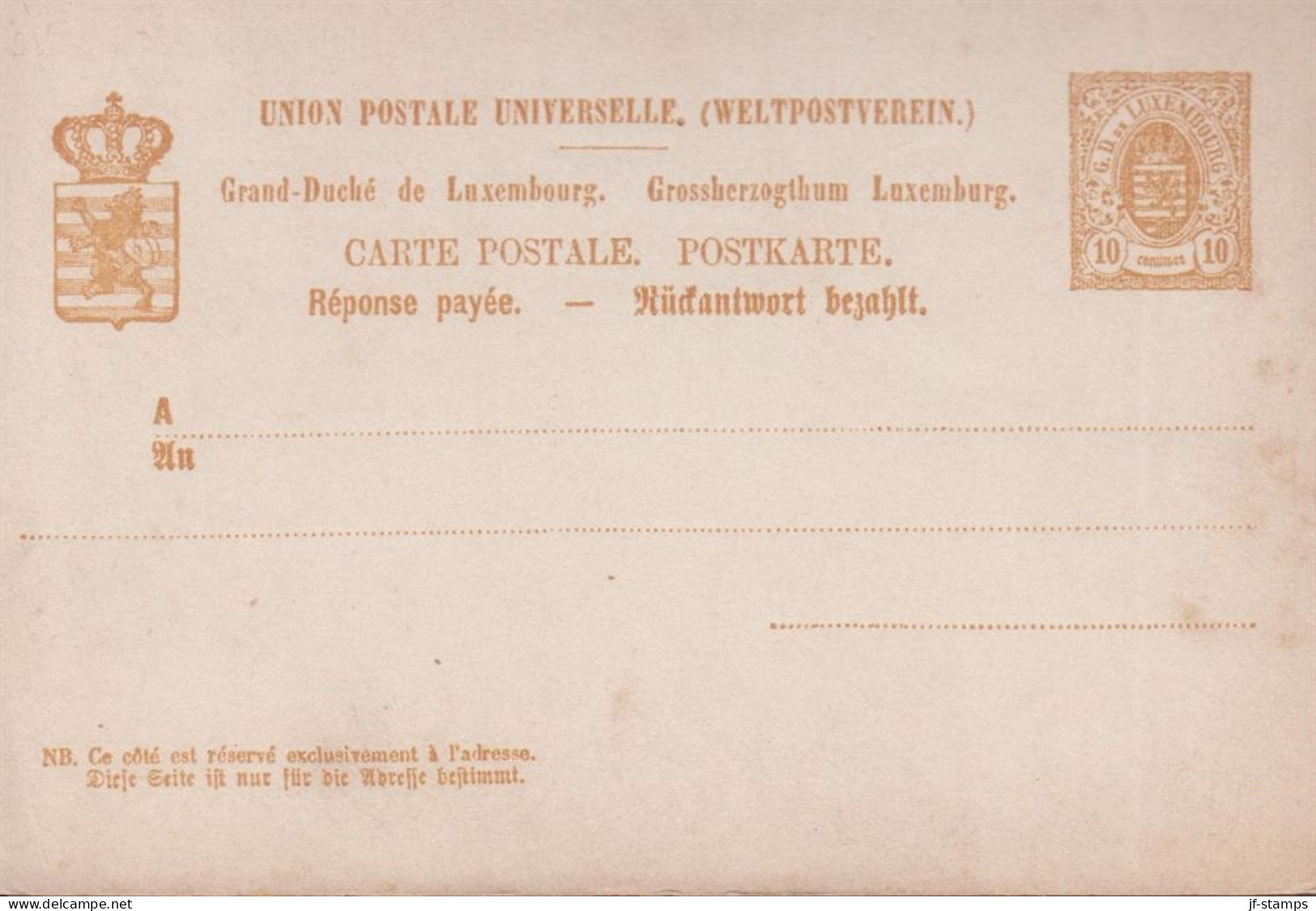 1879. LUXEMBOURG. CARTE POSTALE. 10 Centimes Double Card With Response Payee. - JF445177 - Stamped Stationery