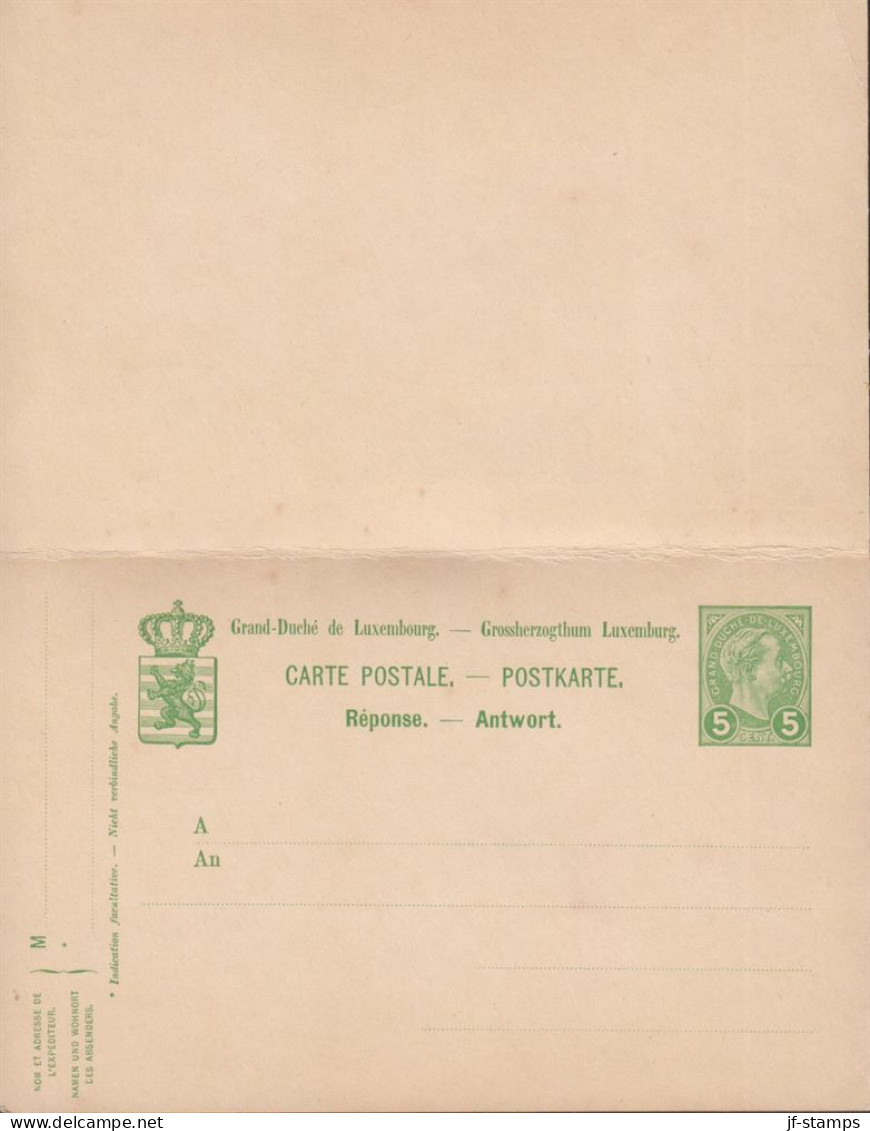 1895. LUXEMBOURG. CARTE POSTALE. 5 Centimes Double Card Grossherzog Adolf With Response Payee. - JF445181 - Stamped Stationery