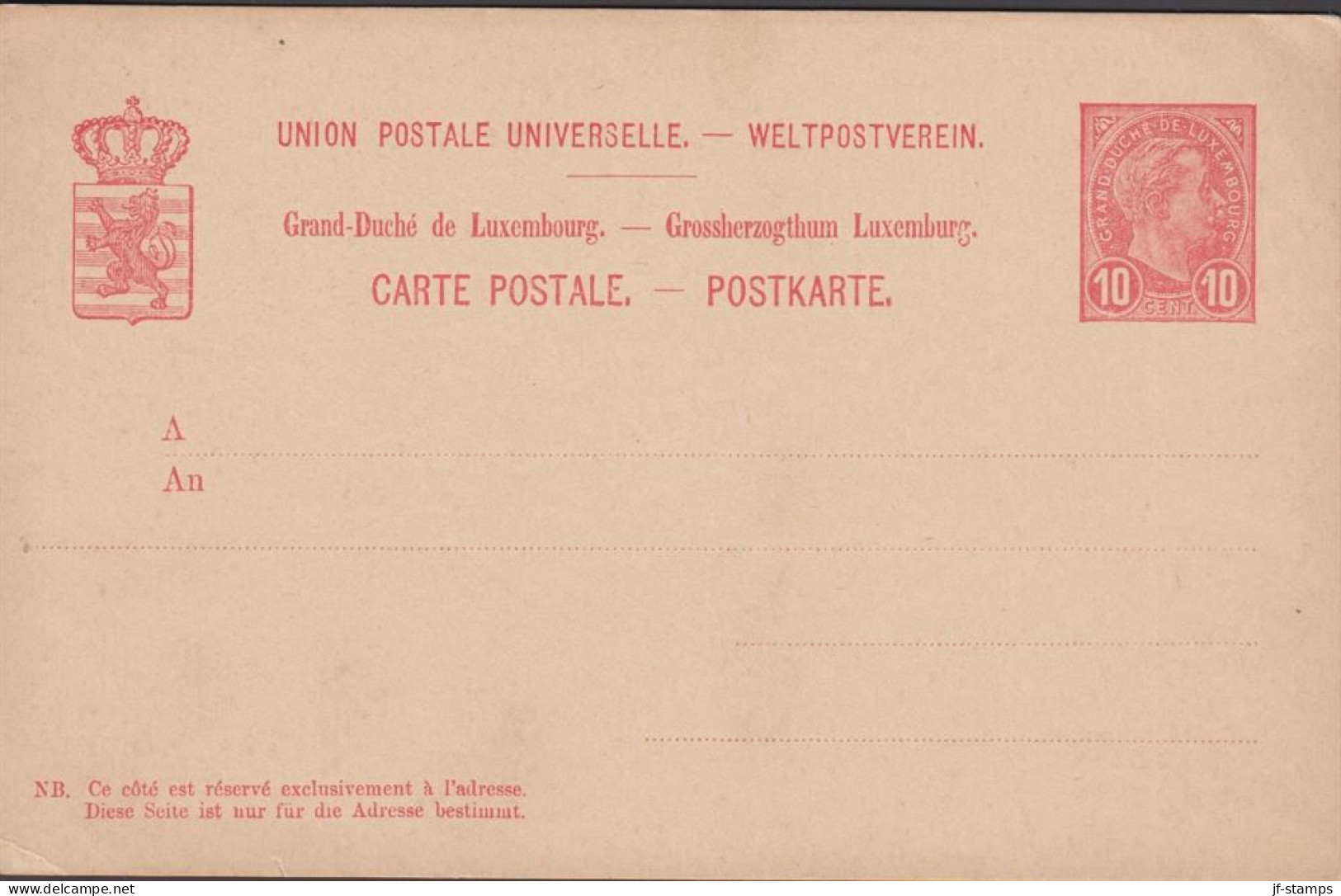 1906. LUXEMBOURG. CARTE POSTALE. 10 Centimes CARTE POSTALE Grossherzog Adolf. - JF445182 - Stamped Stationery