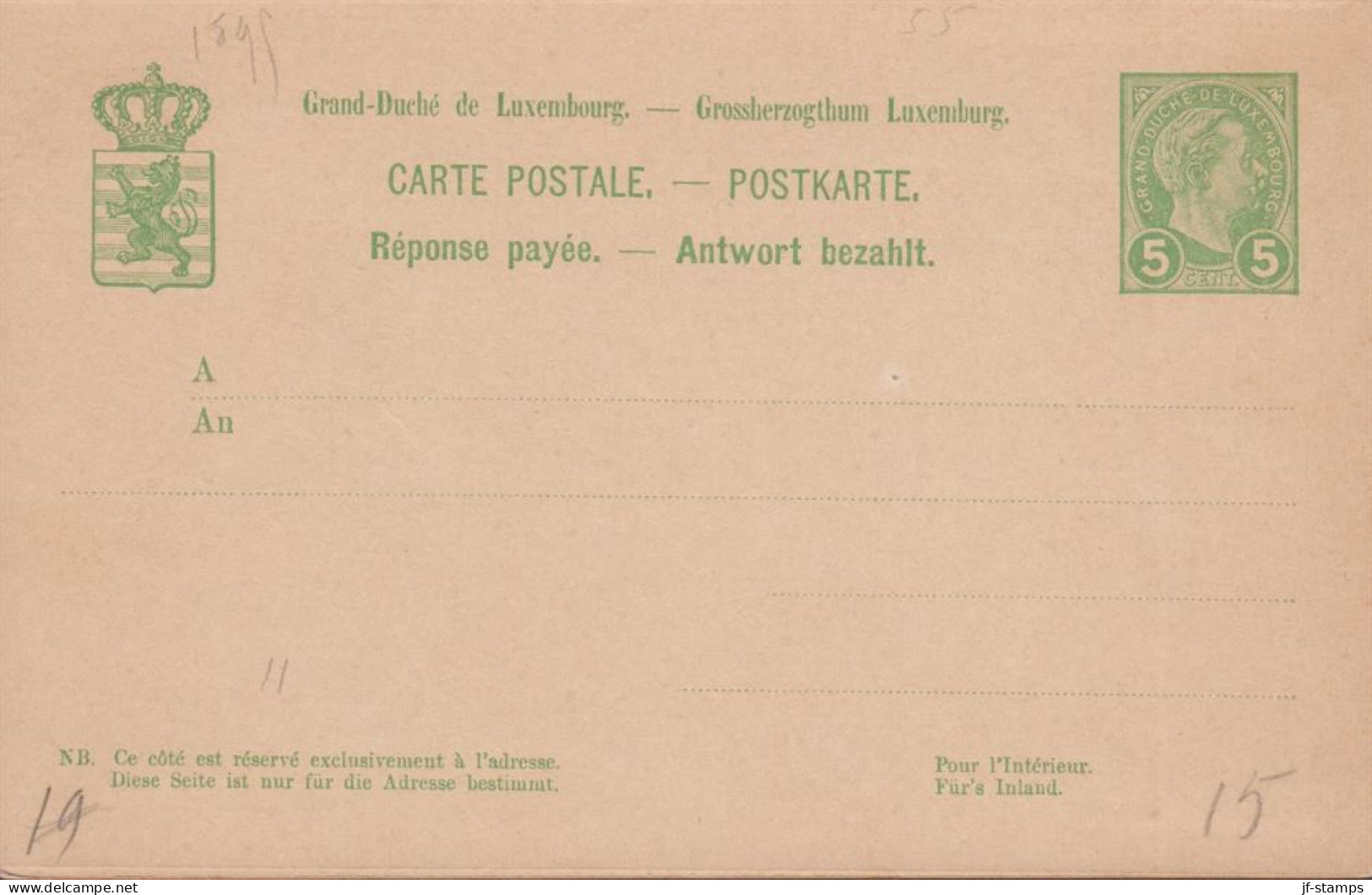 1906. LUXEMBOURG. CARTE POSTALE. 5 Centimes Double Card Grossherzog Adolf With Response Payee. - JF445183 - Postwaardestukken