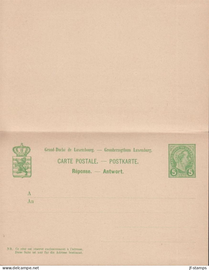 1906. LUXEMBOURG. CARTE POSTALE. 5 Centimes Double Card Grossherzog Adolf With Response Payee. - JF445183 - Stamped Stationery