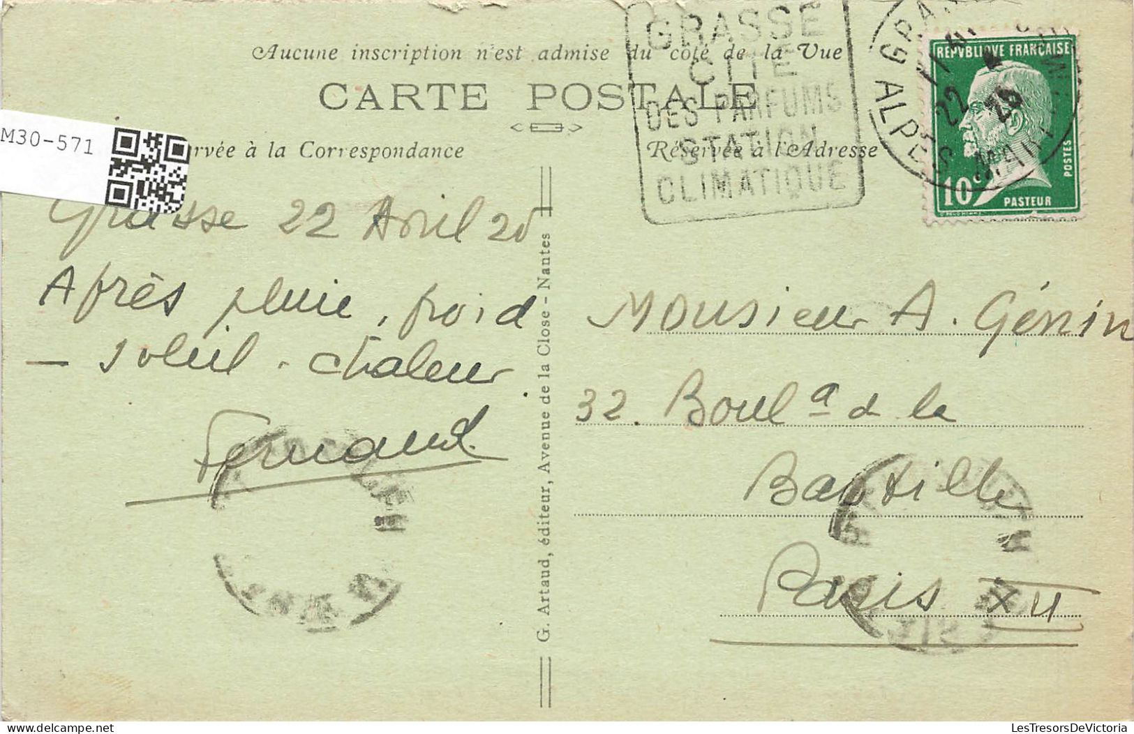 FRANCE - Grasse - Le Jardin Public - Au Premier Plan - Buste Fragonard - Carte Postale Ancienne - Grasse