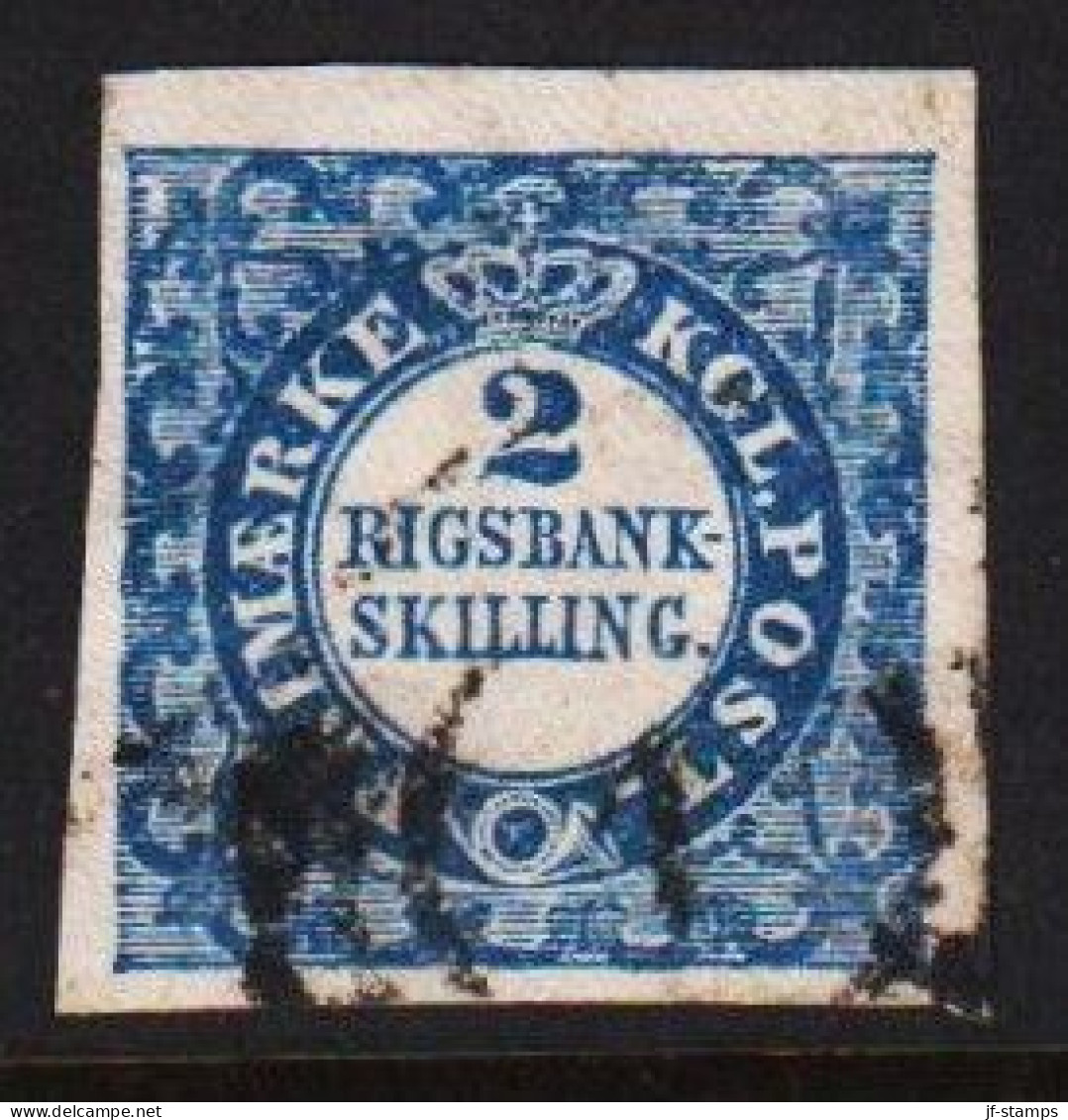 1852. DANMARK. 2 Rigsbankskilling Blue. Thiele Print. Beautiful Stamp With Numeral Cancel 1. ... (Michel 2II) - JF540050 - Usati