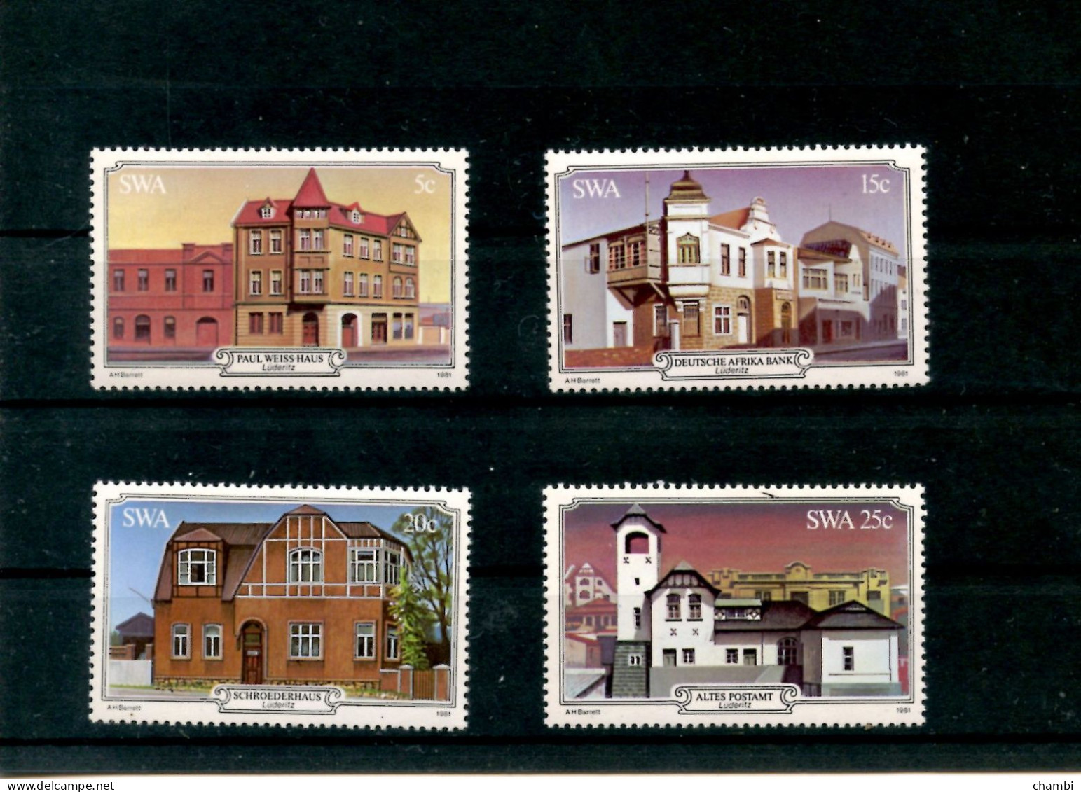 SWA Série De 4 Timbres Architecture  Monuments Bank - Swaziland (1968-...)