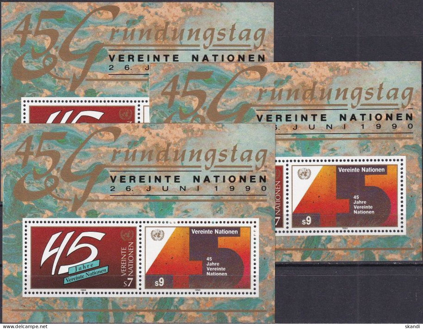 UNO WIEN 1990 Mi-Nr. Block 5 3 Stück ** MNH - Blocchi & Foglietti