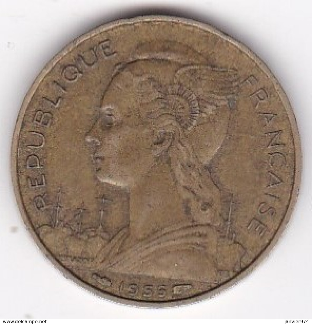 Ile De La Réunion 20 Francs 1955 , En Bronze Aluminium , Lec# 88 - Riunione