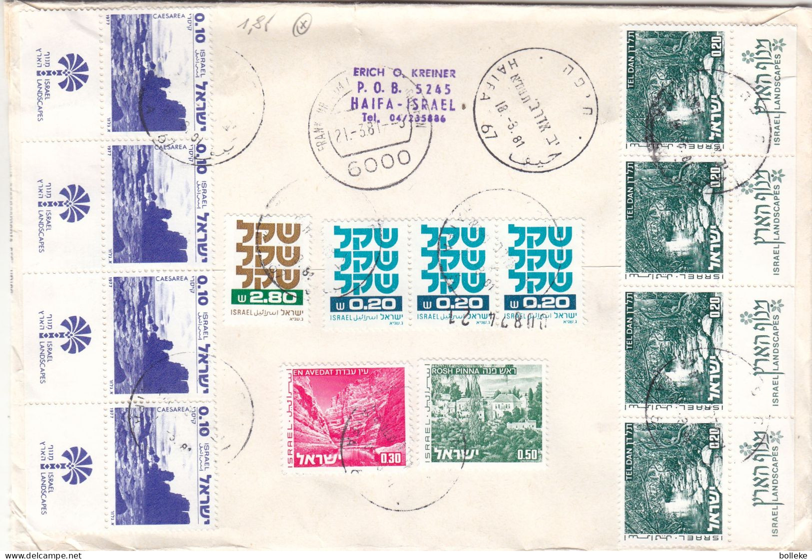 Israël - Lettre Recom Exprès De 1981 ° - GF - Oblit Haifa -timbres Avec Bord De Feuille - - Lettres & Documents