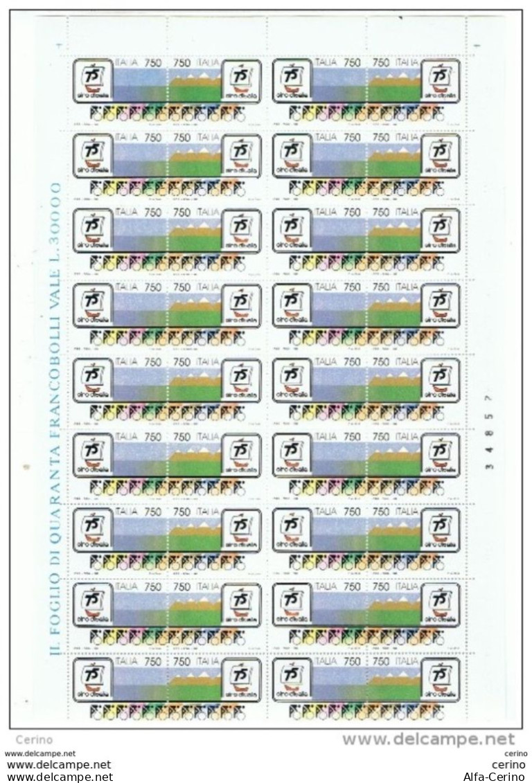 REPUBBLICA:  1992  GIRO  D' ITALIA  -  £. 750x2  POLICROMI  FGL. 20  COPPIE  N. -  SASS. 2012/13 - Full Sheets