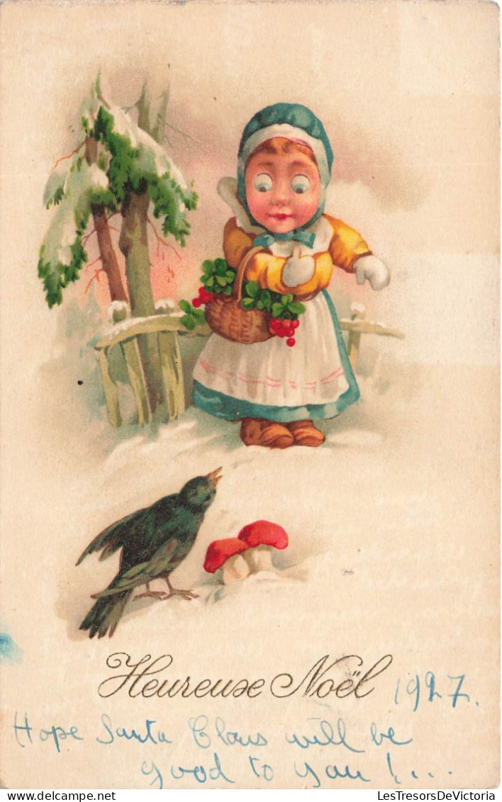 FÊTES - VŒUX - Heureux Noël - Fille - Corbeau - Dessin - Carte Postale Ancienne - Autres & Non Classés