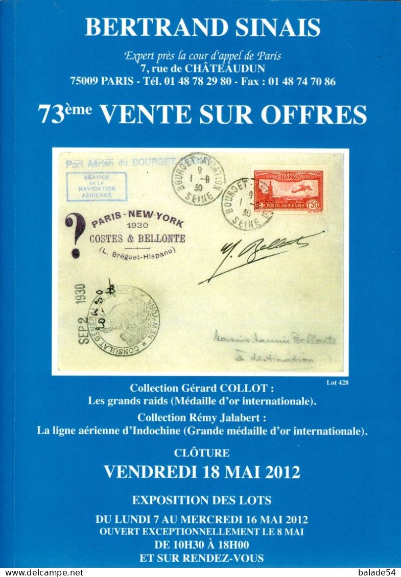 MARCOPHILIE POSTAL Bertrand SINAIS 73e  VENTE SUR OFFRES Clôture Vendredi 18 Mai 2012 - Auktionskataloge