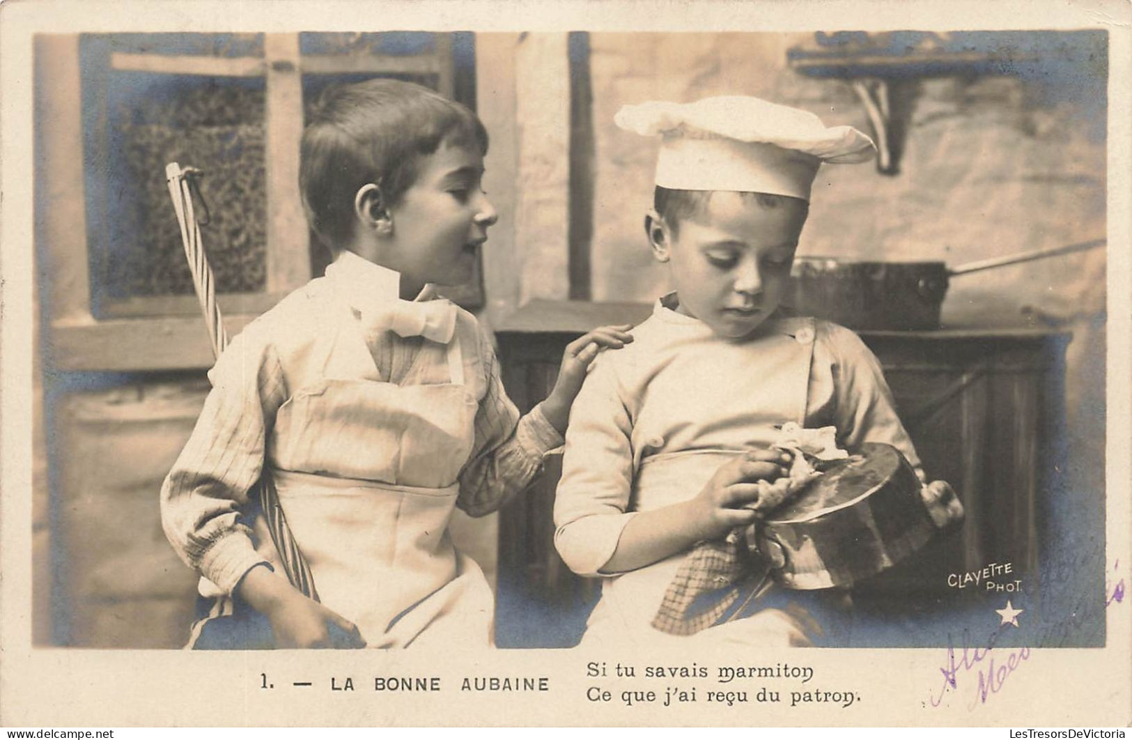 ENFANTS - La Bonne Aubaine - Garçons Cuisiniers - Ce Que J'ai Reçu Du Patron - Carte Postale Ancienne - Autres & Non Classés