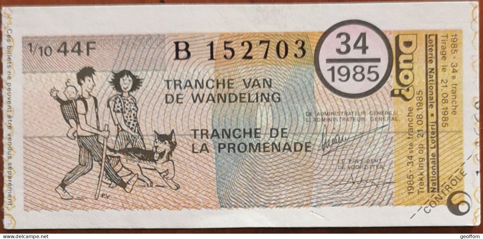 Billet De Loterie Nationale Belgique 1985 34e Tranche De La Promenade - 21-8-1985 - Billetes De Lotería