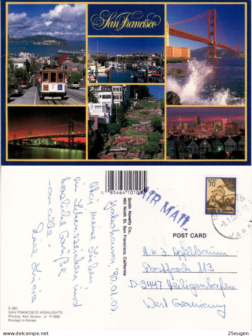 JAPAN 1990 AIRMAIL POSTCARD SENT TO HEILIGENHAFEN - Brieven En Documenten