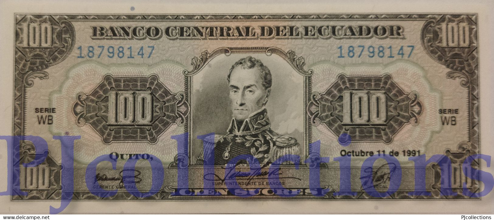 ECUADOR 100 SUCRES 1991 PICK 123Aa UNC - Ecuador