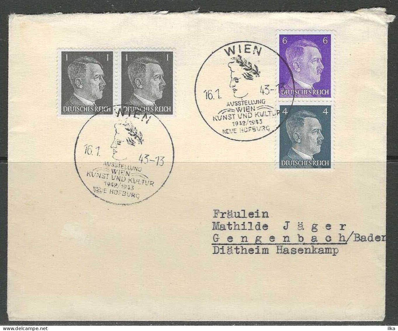 Cover - Afg./Obl. Wien - Sonderstempel - 16/01/1943 - YT N°2x 705 - N° 707 - N°709 >> Gengenbach/Baden. - Briefe