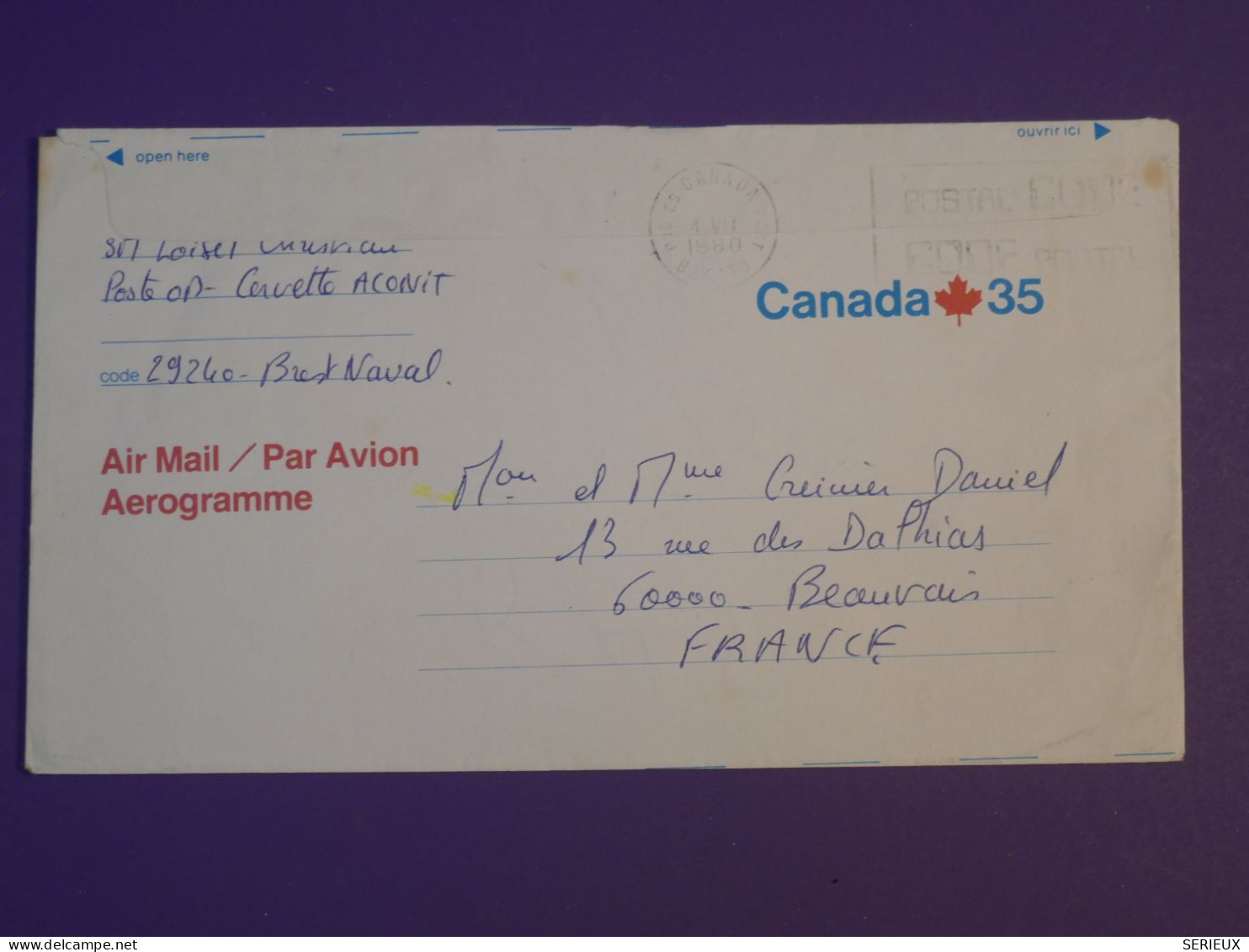 BU0 CANADA  BELLE LETTRE AEROGRAMME  1975 A BEAUVAIS  +AFF. INTERESSANT+++ - Lettres & Documents
