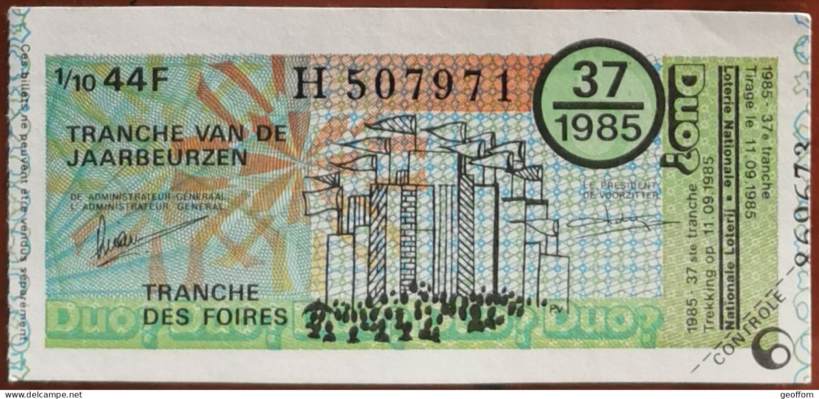 Billet De Loterie Nationale Belgique 1985 37e Tranche Des Foires - 11-9-1985 - Billetes De Lotería