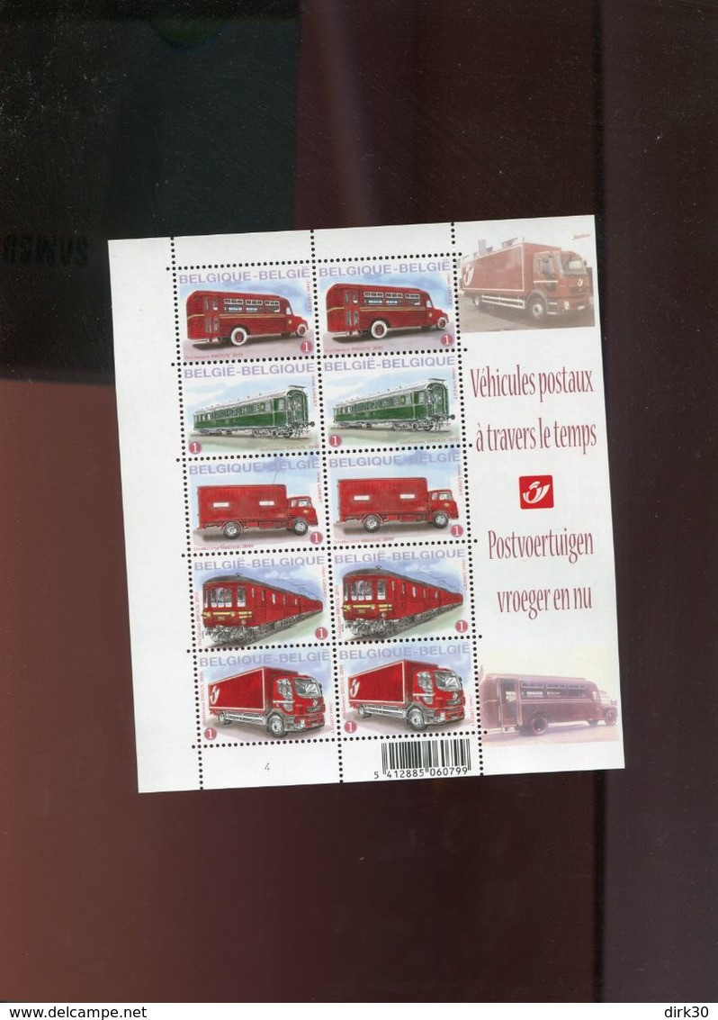 Belgie 2010 F4056/60 Postal Vehicles Truck Bus Tram Velletje Van 10 MNH RR Plaatnummer 4 - 2011-2020