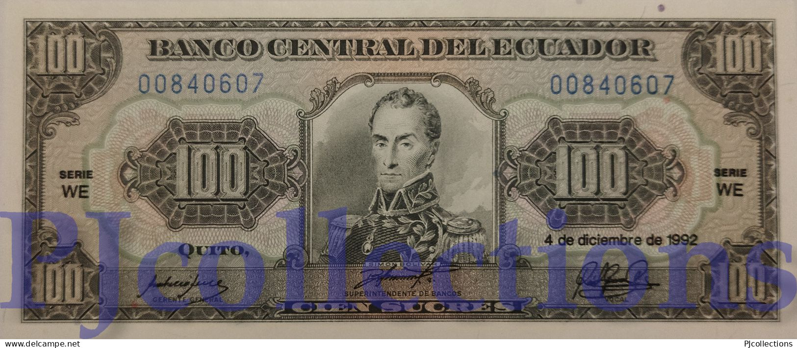 ECUADOR 100 SUCRES 1992 PICK 123Ab UNC - Ecuador