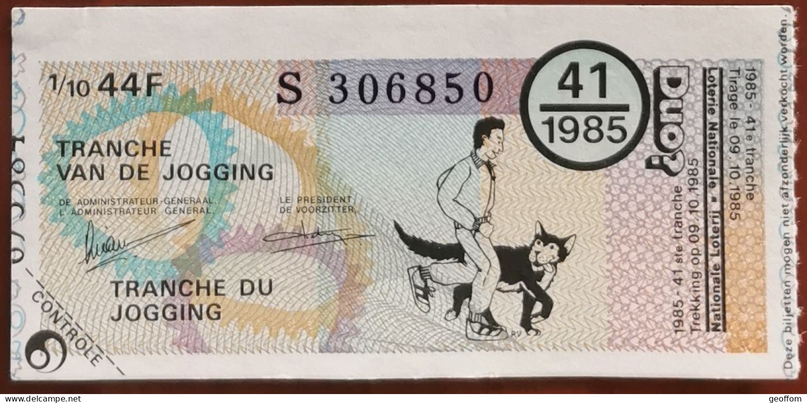 Billet De Loterie Nationale Belgique 1985 41e Tranche Du Jogging - 9-10-1985 - Billetes De Lotería