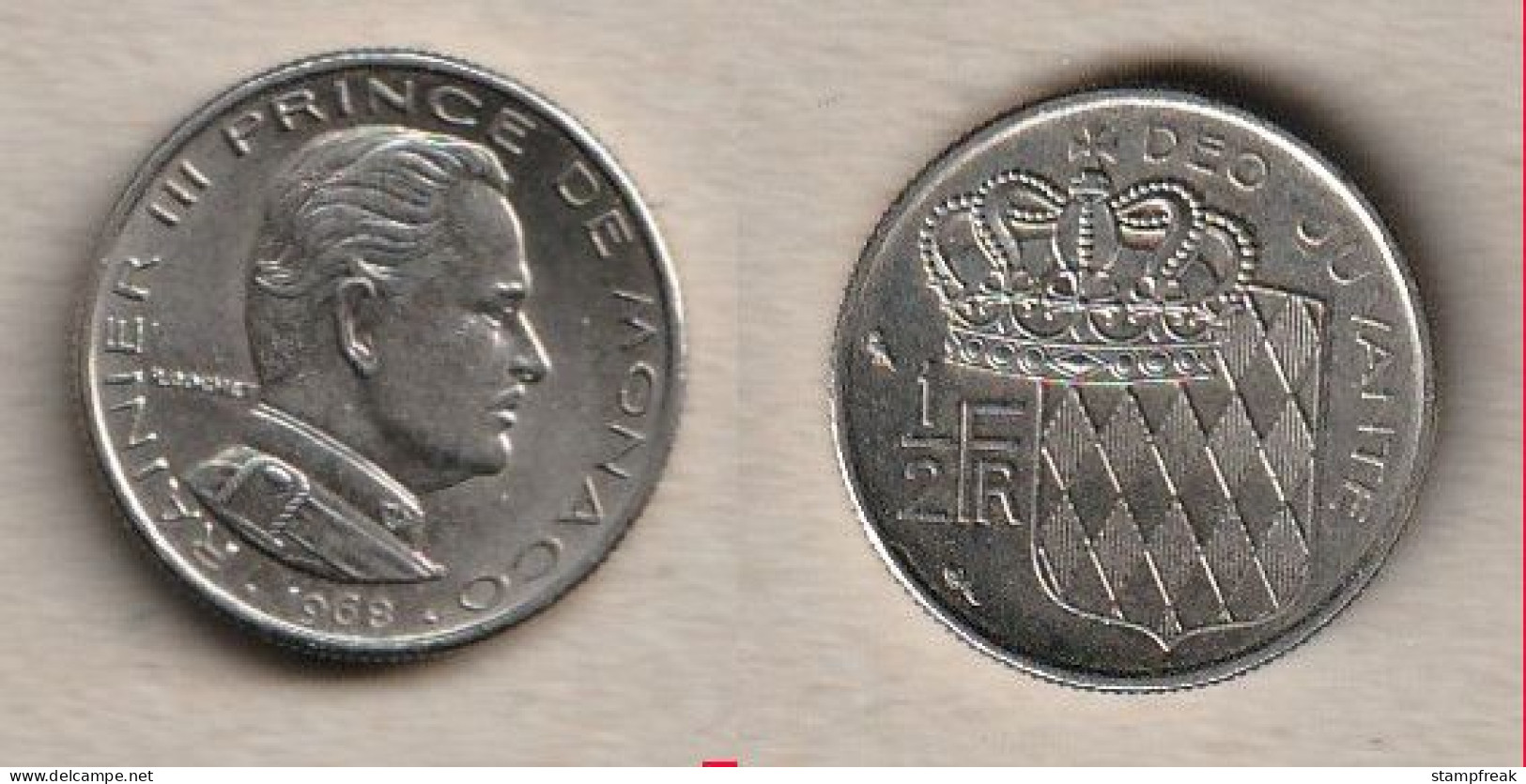 00711) Monaco, 1/2 Franc 1968 - 1960-2001 Francos Nuevos