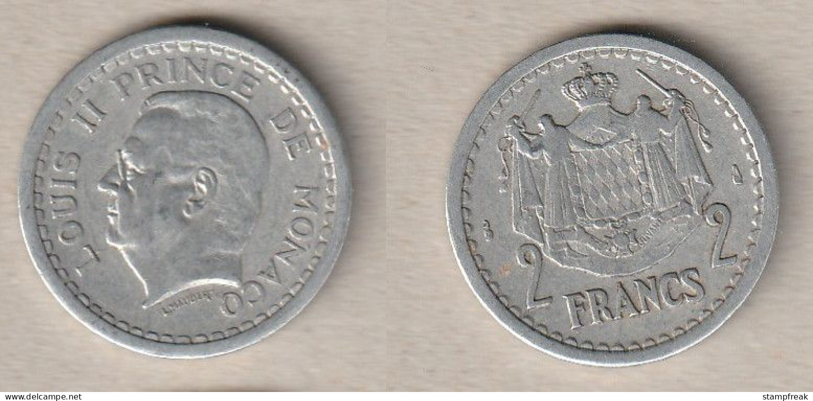 00710) Monaco, 2 Francs O. J., (1943) - 1922-1949 Louis II