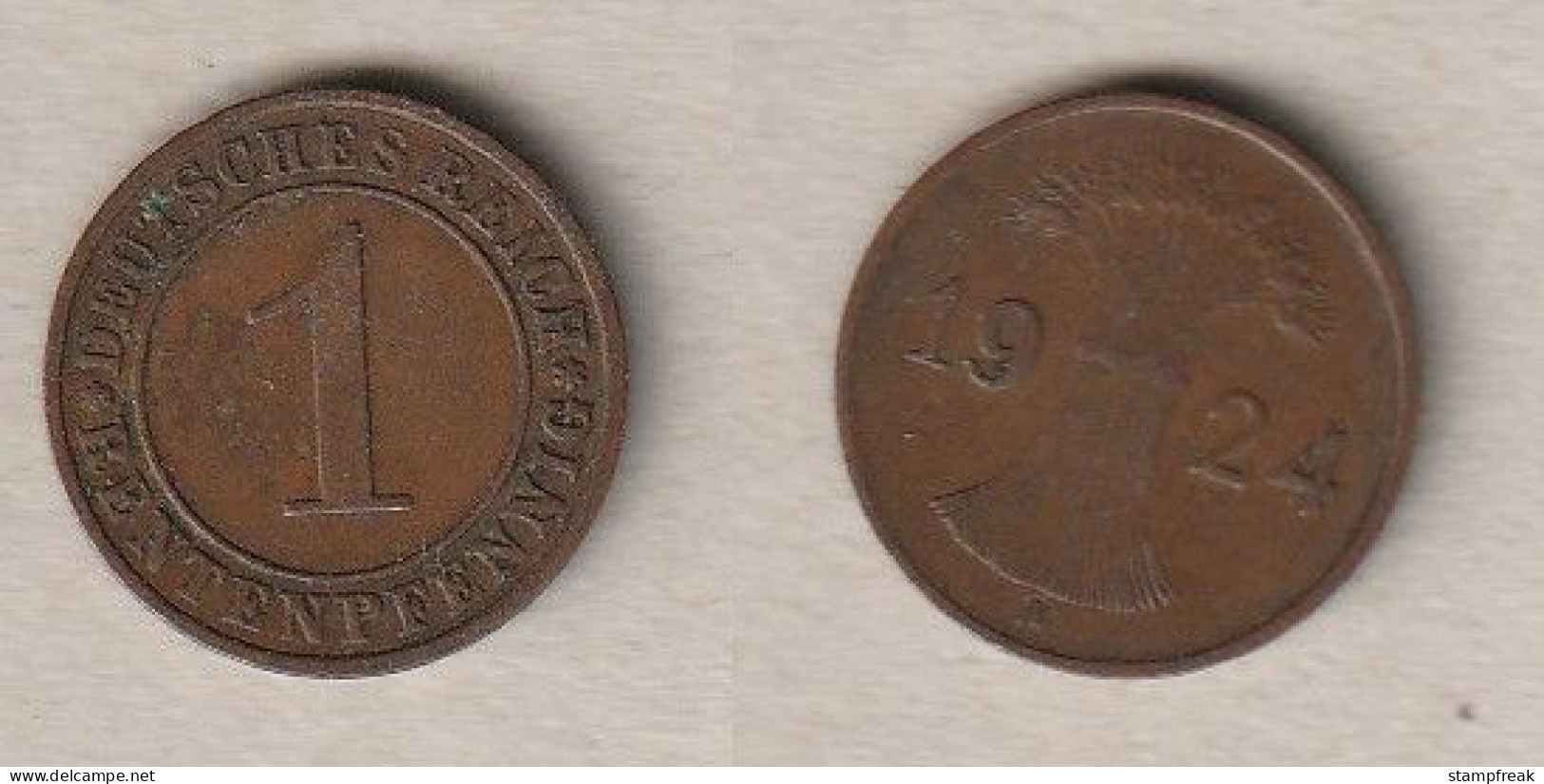 00786) Deutschland, 1 Rentenpfennig 1924 A - 1 Rentenpfennig & 1 Reichspfennig