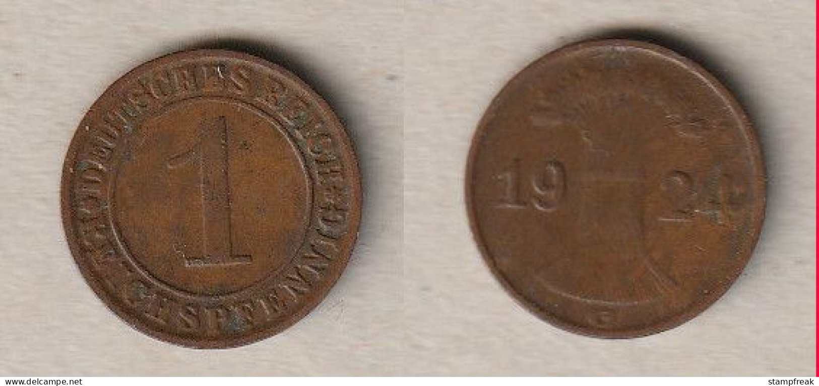 00787) Deutschland, 1 Reichspfennig 1924 G - 1 Rentenpfennig & 1 Reichspfennig