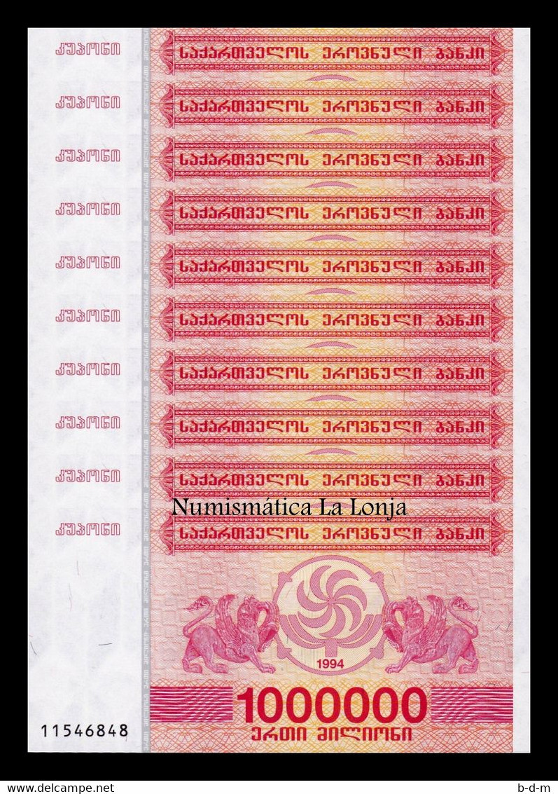 Georgia Lot Bundle 10 Banknotes 1000000 Lari 1994 Pick 52 Sc Unc - Georgien