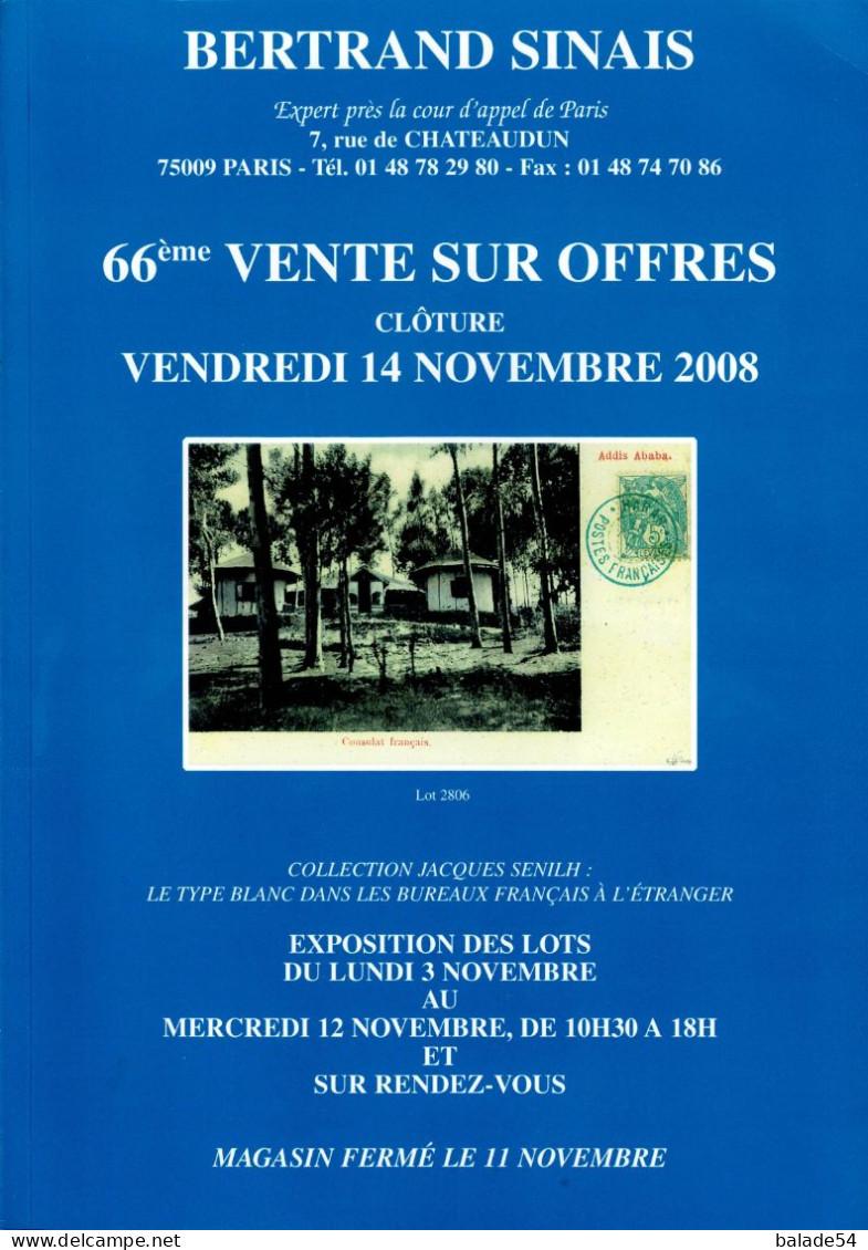 MARCOPHILIE POSTAL Bertrand SINAIS 66e  VENTE SUR OFFRES Clôture Vendredi 14 Novembre 2008 - Auktionskataloge