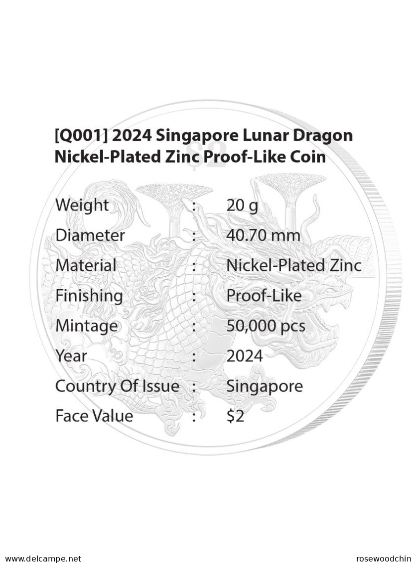 2024 Singapore Lunar Dragon Nickel-Plated Zinc Proof-Like Coin - Singapur