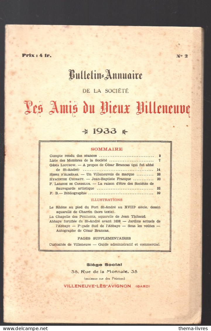 Villeneuve Les Avignon (34 Gard) Bulletin De La Soc Des Amis Du Vieux Villneuve  N°2  1933  (M6213 / 02) - Languedoc-Roussillon