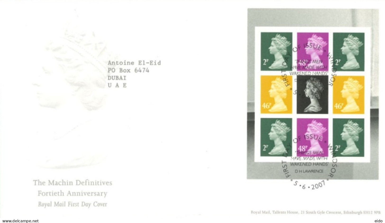 GREAT BRITAIN  - 2007, FDC OF THE MACHIN DEFINITIVES FORTIETH ANNIVERSARY STAMPS SHEET INCLUDING PRESENTATION CARD - Briefe U. Dokumente