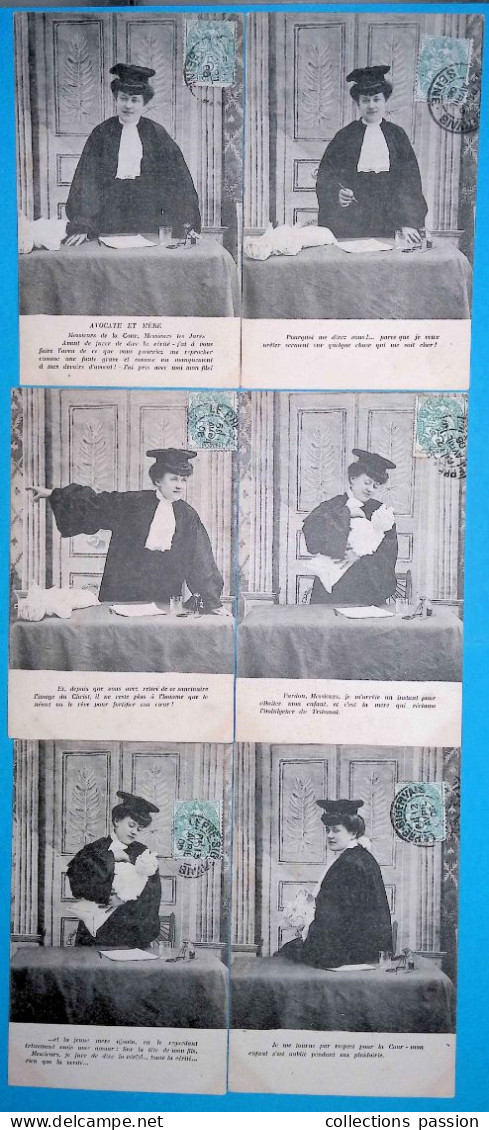 Cp, Métier, Humour, AVOCATE ET MERE, Voyagées 1908, SERIE DE 6 CARTES POSTALES - 5 - 99 Karten