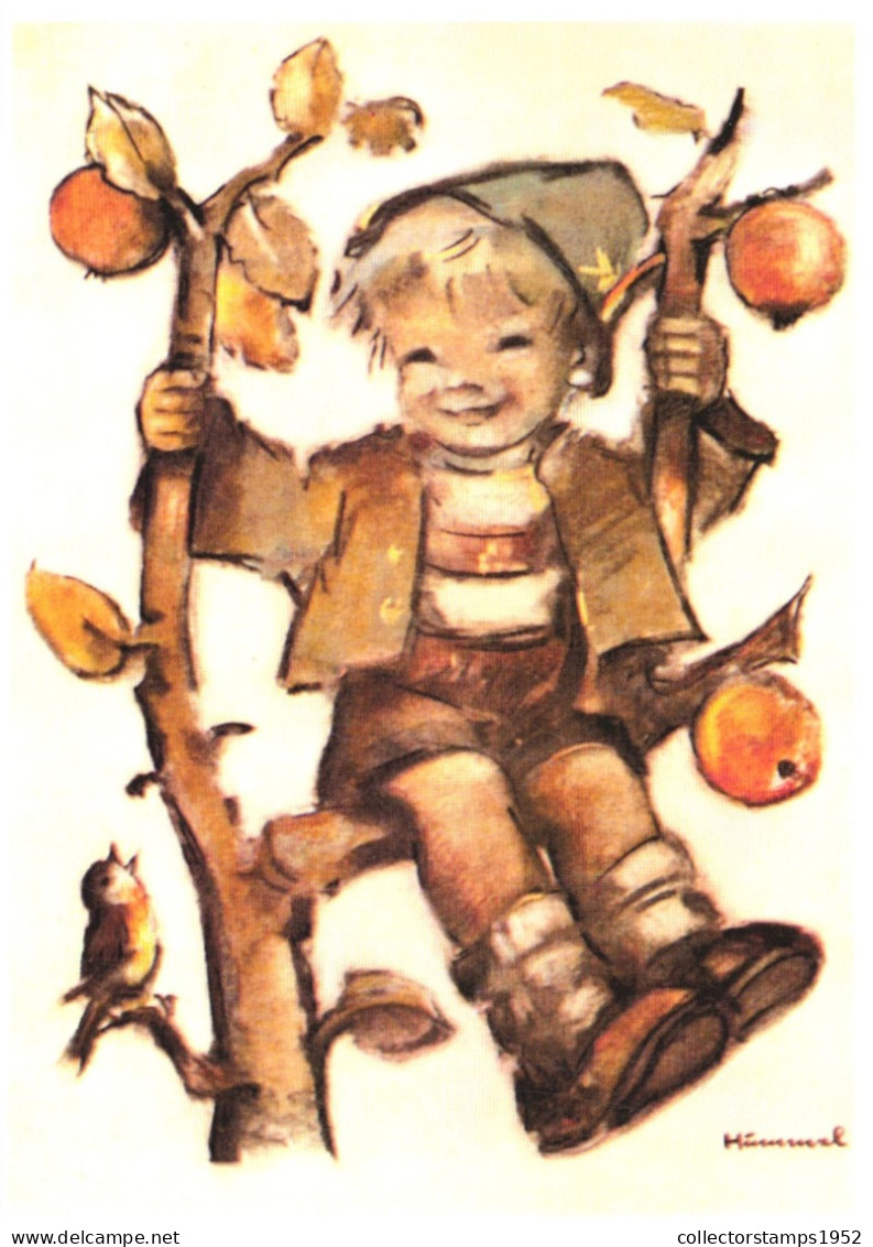 ILLUSTRATION, HUMMEL, NR. 62.1297, APPLE TREE BOY, CHILD, BIRD, SIGNED, POSTCARD - Hummel