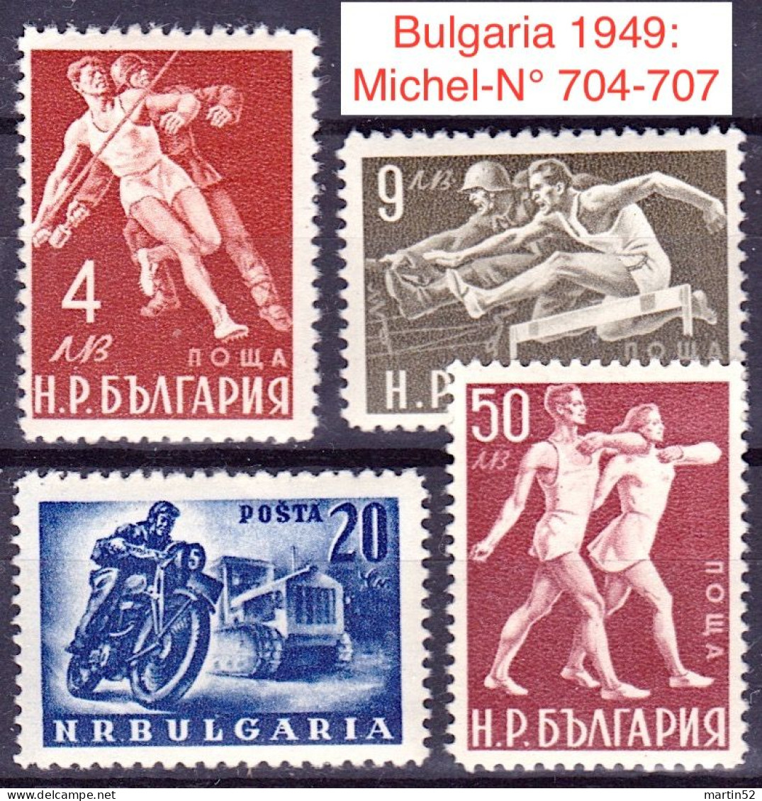 BULGARIA 1949: Sports (javelin Throwing / Walking / Hurdle Jump / Motorbike & Tractor) -  Michel-N° 704-707 ** MNH - Moto